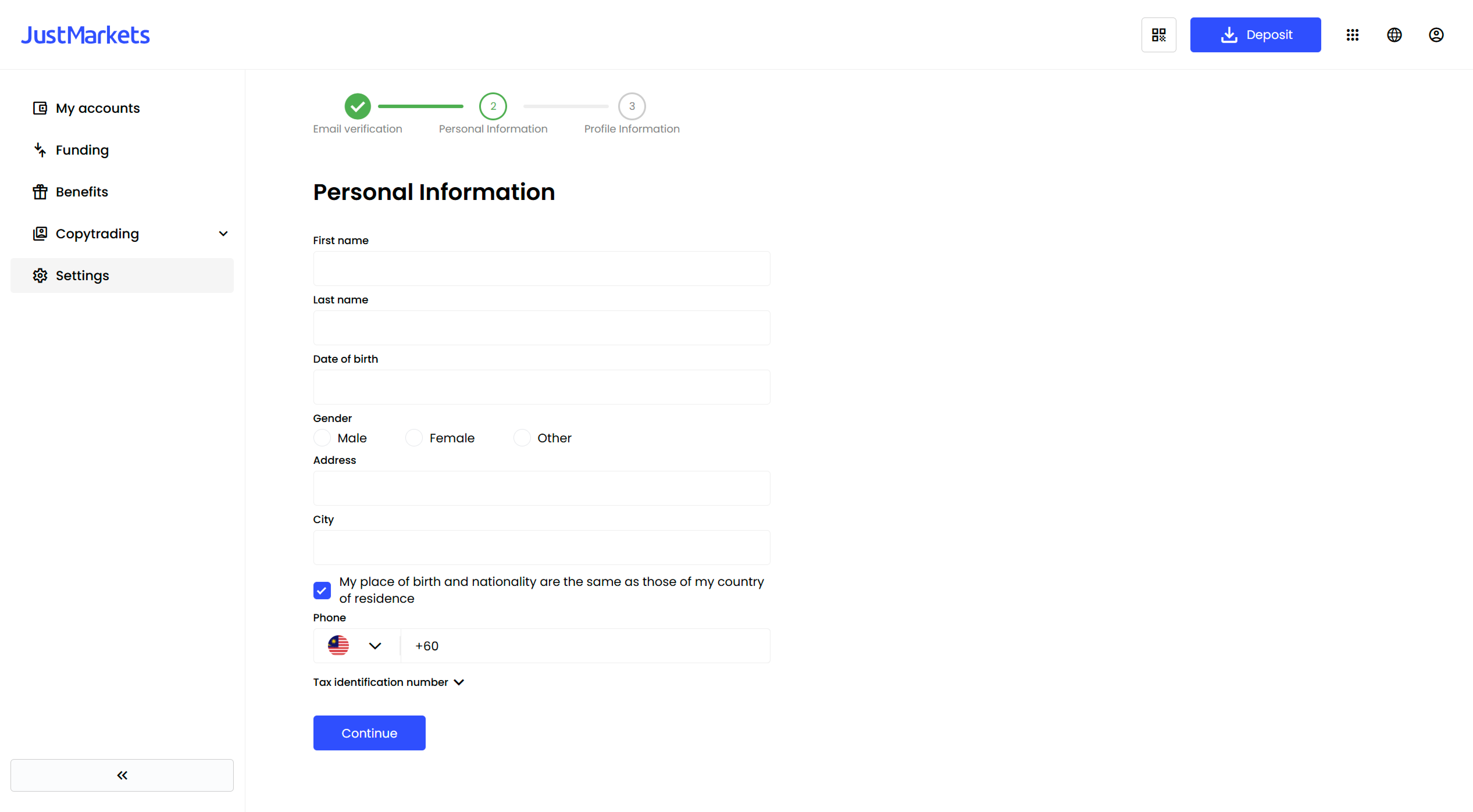 Verification of Personal information in Personal Area