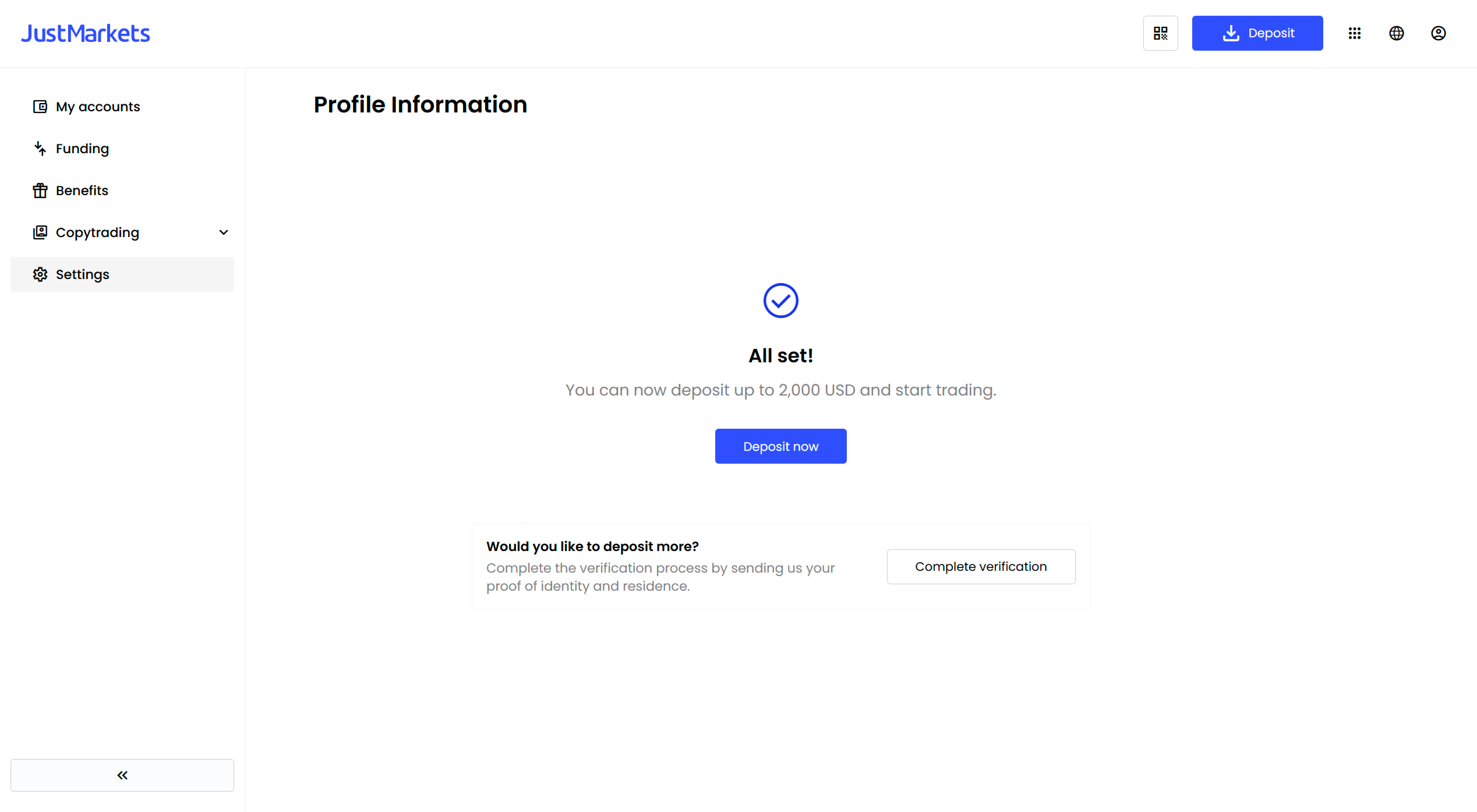 The notification about verification completion in Personal Area